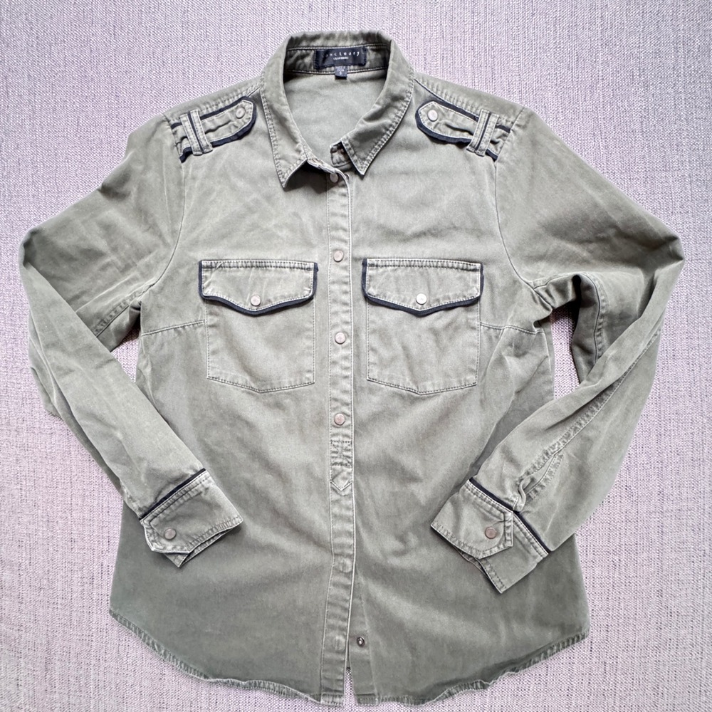 Sanctuary Clothing Olive Green Utility Button Down Shirt Military Style Small